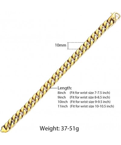 10mm Mens Women Chain Gold Plated Stainless Steel Curb Cuban Link Chain Bracelet 8-10inch Hip Hop Jewelry 10mm Gold 8.0 Inche...