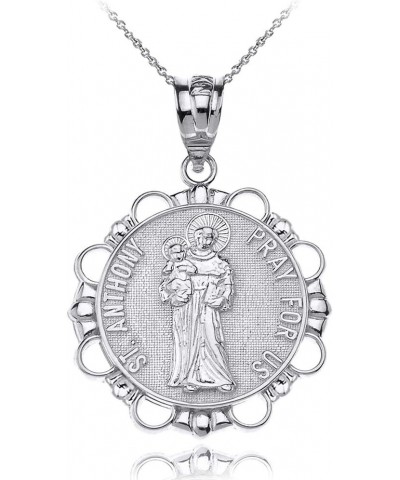 10k White Gold Round Saint Anthony Patron of Lost Articles Medal Pendant Necklace 18.0 Inches $133.19 Necklaces