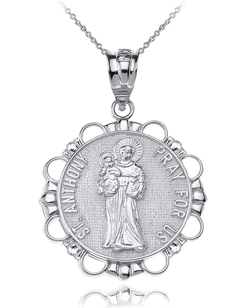 10k White Gold Round Saint Anthony Patron of Lost Articles Medal Pendant Necklace 18.0 Inches $133.19 Necklaces