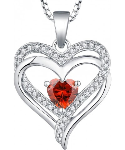 Women's Heart Necklace Sterling Silver Double Love Heart Pendant Cubic Zirconia Jewelry 01-garnet-Jan $31.20 Necklaces