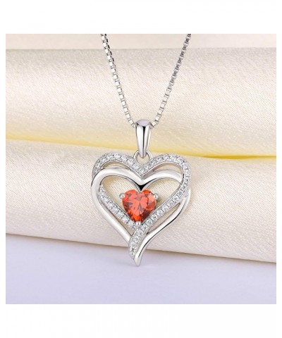 Women's Heart Necklace Sterling Silver Double Love Heart Pendant Cubic Zirconia Jewelry 01-garnet-Jan $31.20 Necklaces