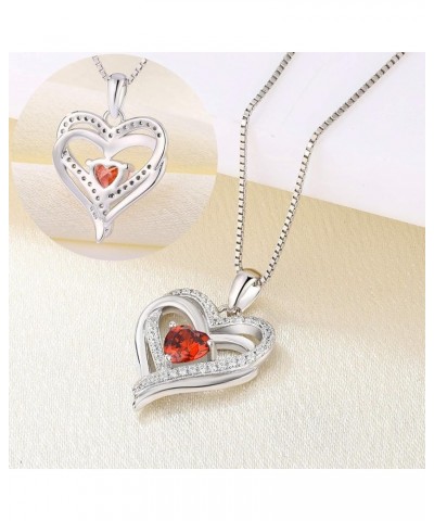 Women's Heart Necklace Sterling Silver Double Love Heart Pendant Cubic Zirconia Jewelry 01-garnet-Jan $31.20 Necklaces