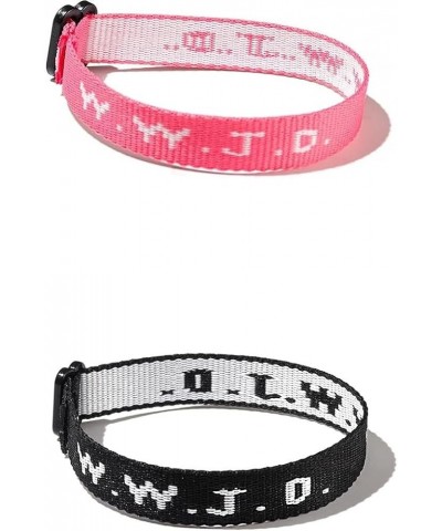 2 Pcs Set Letter WWJD Ribbon Jacquard Bracelet Elevated Faith WWJD Bracelet Pack for Women Men Pink & Black $7.19 Bracelets