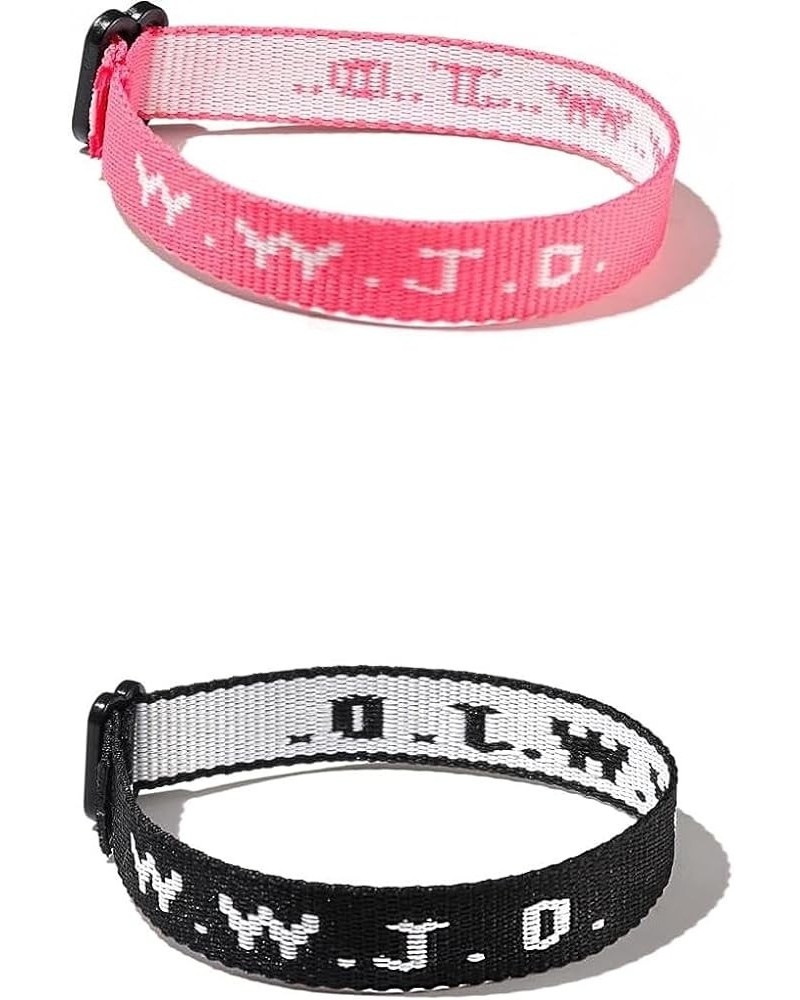 2 Pcs Set Letter WWJD Ribbon Jacquard Bracelet Elevated Faith WWJD Bracelet Pack for Women Men Pink & Black $7.19 Bracelets