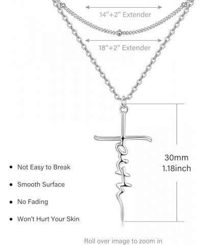 925 Sterling Silver Faith Cross Layered Necklace Dainty Simple Pendant Necklace Religious Gifts for Her 2-Layered Faith-Silve...