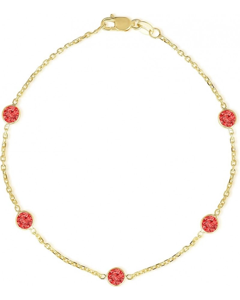 14k Yellow Gold Gemstone Birthstone Bracelet and Anklet 7.0 Inches Ruby $72.75 Anklets