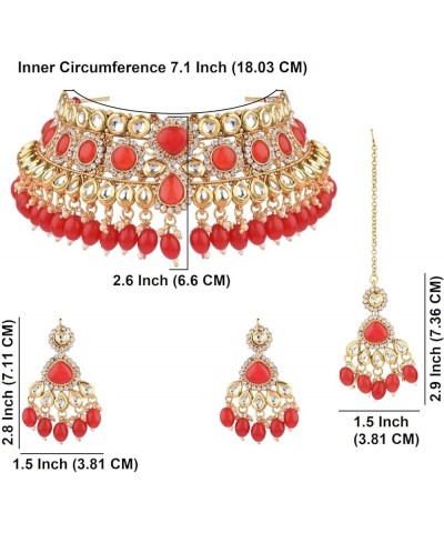 Indian Kundan Crystal Pearl Bollywood Traditional Wedding Choker Necklace Earrings Jewelry Sets for Women Style 4 (Red) $16.6...