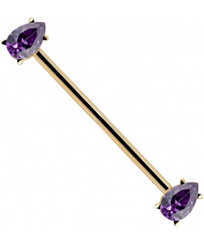 Purple Teardrop Gem 14k Gold Industrial Piercing Barbell 14k Yellow Gold | 14G | 1 3/16" (30mm) $102.24 Body Jewelry