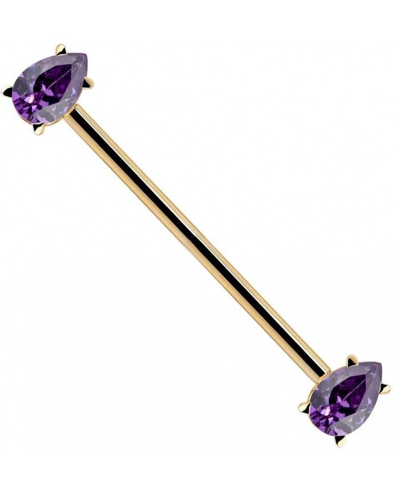 Purple Teardrop Gem 14k Gold Industrial Piercing Barbell 14k Yellow Gold | 14G | 1 3/16" (30mm) $102.24 Body Jewelry