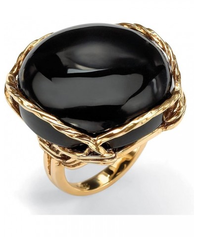 PalmBeach Jewelry Yellow Gold-Plated Natural Black Onyx or Genuine Brown Tiger Eye Pillow Ring Black Onyx $31.76 Rings