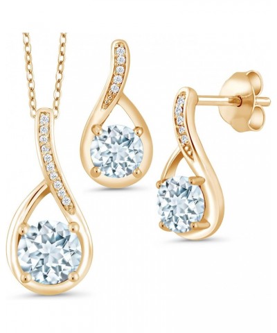 18K Yellow Gold Plated Silver Sky Blue Aquamarine and Diamond Pendant and Earrings Jewelry Set For Women (1.69 Cttw, with 18 ...