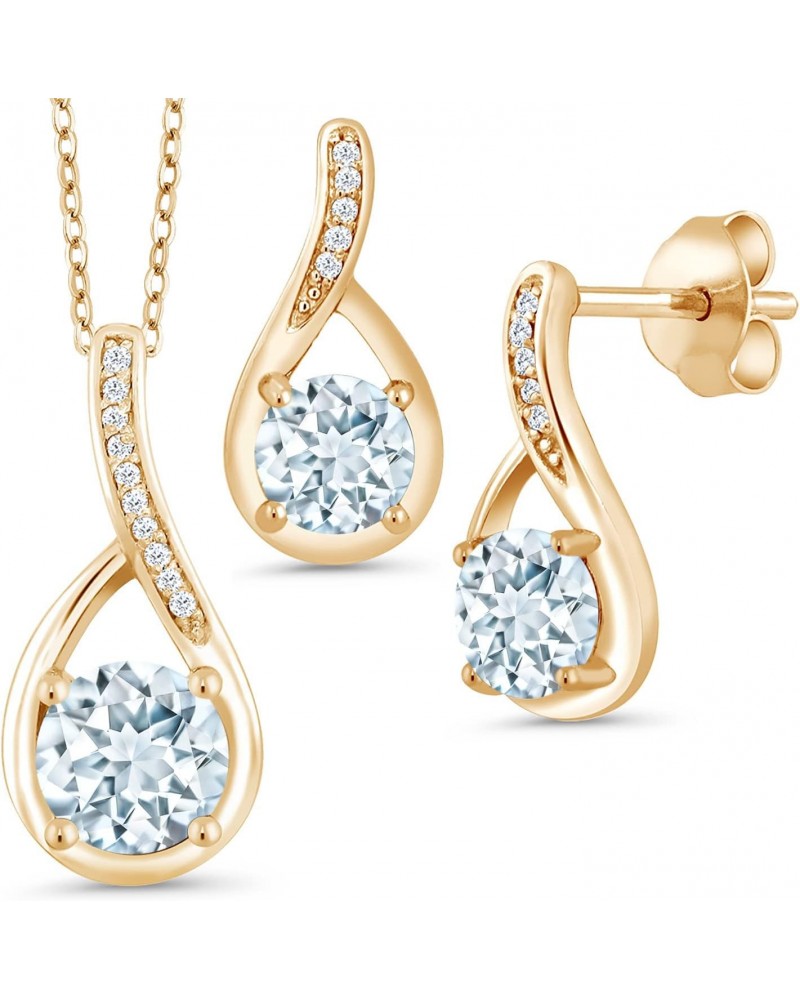 18K Yellow Gold Plated Silver Sky Blue Aquamarine and Diamond Pendant and Earrings Jewelry Set For Women (1.69 Cttw, with 18 ...