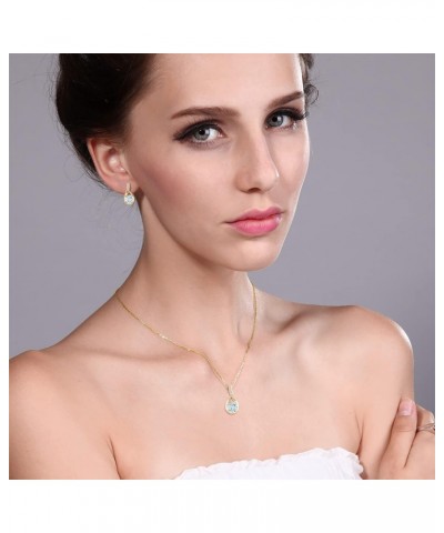 18K Yellow Gold Plated Silver Sky Blue Aquamarine and Diamond Pendant and Earrings Jewelry Set For Women (1.69 Cttw, with 18 ...