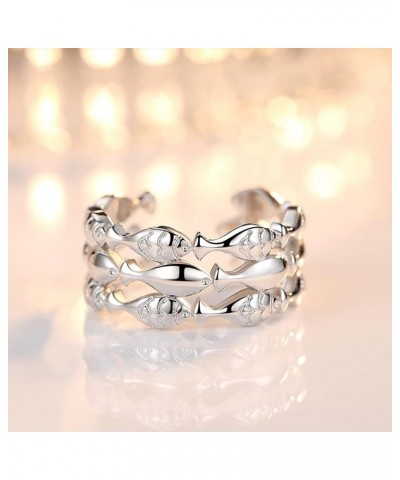 S925 Sterling Silver 3 Row Lines Wide Bands Ring for Women Girls,Adjustable Simple Thumb Index Finger Forefinger Ring,Open Mi...