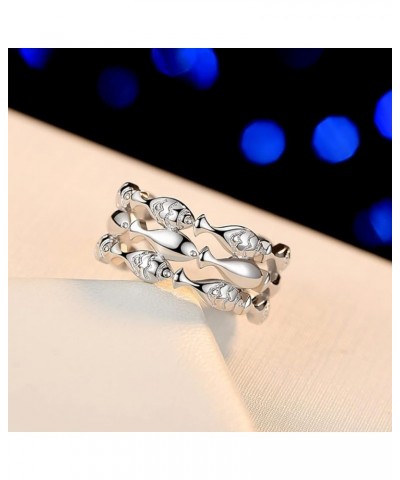 S925 Sterling Silver 3 Row Lines Wide Bands Ring for Women Girls,Adjustable Simple Thumb Index Finger Forefinger Ring,Open Mi...