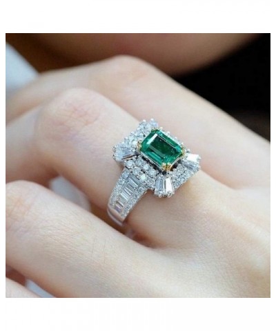 Luxury Jewelry 925 Sterling Silver Emerald Ring Shiny Complete CZ Diamond Ring Cubic Exquisite Cut CZ Diamond Female Ring Ann...