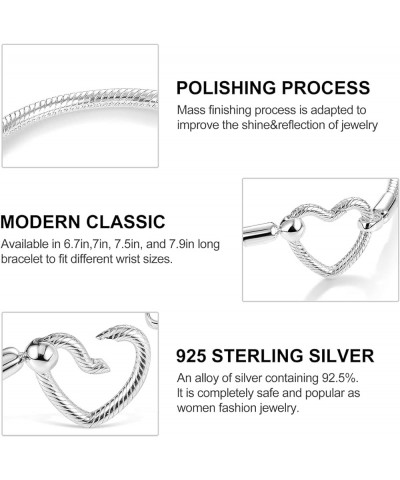 Charm Bracelet For Woman 925 Sterling Silver Basic heart clasp Iconic Moments Snake Chain Bracelet Gift for Teen Girls Men Mo...