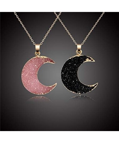 Simple Resin Moon Necklace Imitated Druzy Crescent Charm Pendant Crystal Chain Necklace for Women Girls Jewelry Party Gifts B...