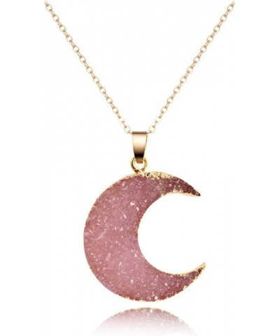 Simple Resin Moon Necklace Imitated Druzy Crescent Charm Pendant Crystal Chain Necklace for Women Girls Jewelry Party Gifts B...