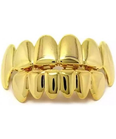 Teeth Grillz 14k Gold Plated Top and Bottom Grills Set Shiny Hip Hop Teeth Grillz + Extra Molding Bars 1pcs gold color A styl...