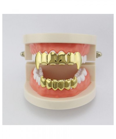 Teeth Grillz 14k Gold Plated Top and Bottom Grills Set Shiny Hip Hop Teeth Grillz + Extra Molding Bars 1pcs gold color A styl...