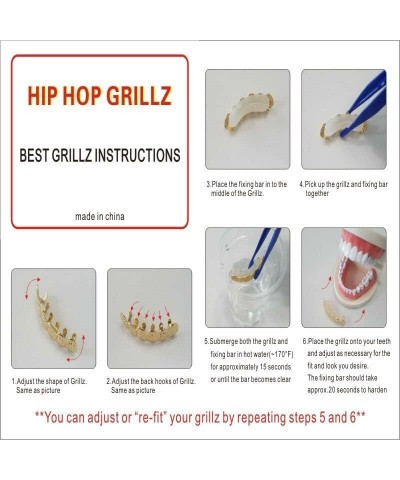 Teeth Grillz 14k Gold Plated Top and Bottom Grills Set Shiny Hip Hop Teeth Grillz + Extra Molding Bars 1pcs gold color A styl...