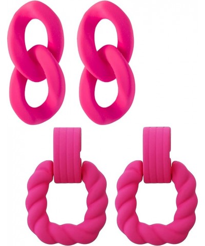 Summer Earrings Rectangle&Link 2 Pcs Earrings Set Geometric Statement Acrylic Twist Dangle Earrings Bright Pink $8.54 Earrings