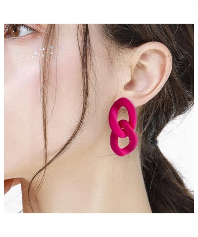 Summer Earrings Rectangle&Link 2 Pcs Earrings Set Geometric Statement Acrylic Twist Dangle Earrings Bright Pink $8.54 Earrings