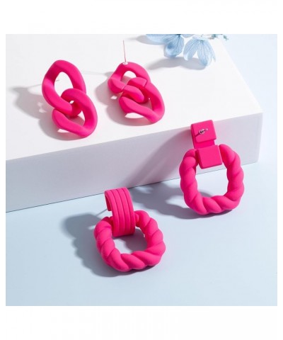 Summer Earrings Rectangle&Link 2 Pcs Earrings Set Geometric Statement Acrylic Twist Dangle Earrings Bright Pink $8.54 Earrings