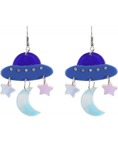 Acrylic Flying UFO Drop Earrings With Moon and Star Cute Spaceman Saucer Planet Shaped Dangle Earring Astronaut Novelty Dangl...