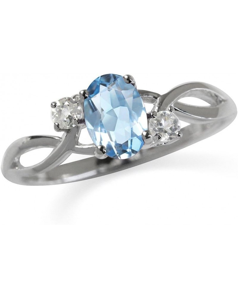 7x5mm Oval Shape White Gold Plated 925 Sterling Silver Engagement Ring Genuine Blue Topaz & White Topaz 7 $11.83 Rings