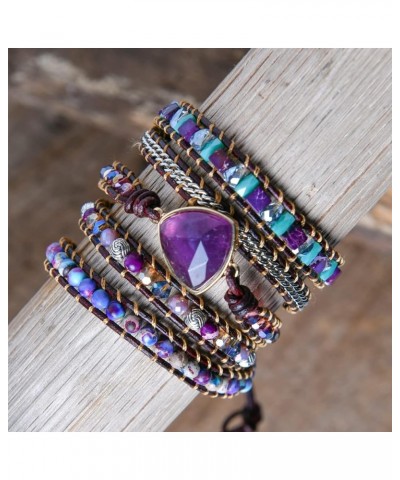 Handmade Wrap Bracelet Turquoise, Jasper & Amazonite Natural Stones Leather Charm 5 Strands Boho Bracelet amethyst 2 $10.36 B...