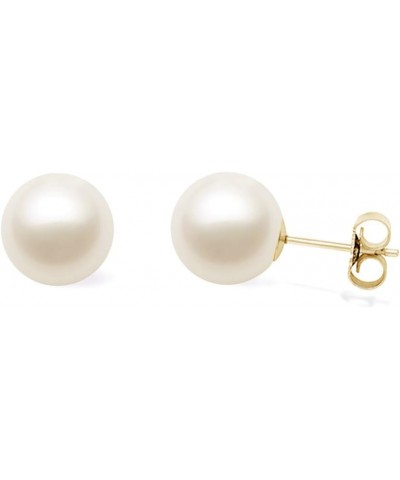 AAAA Quality Japanese White Akoya Cultured Pearl Stud Earrings - Yellow Gold 9-9.5mm $46.00 Earrings