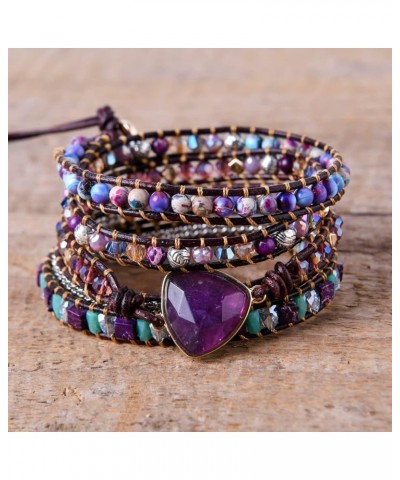 Handmade Wrap Bracelet Turquoise, Jasper & Amazonite Natural Stones Leather Charm 5 Strands Boho Bracelet amethyst 2 $10.36 B...