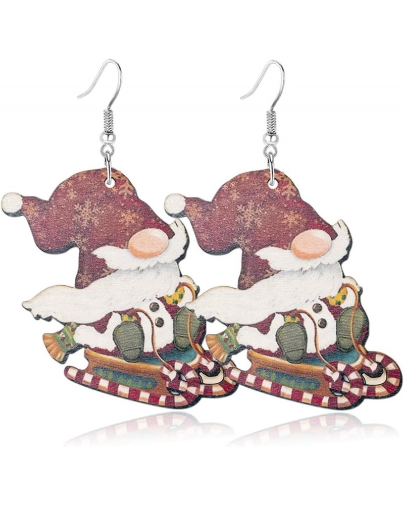 Lightweight Christmas Wooden Gnome Earrings for Women Cute Cartoon Christmas Big Gnome Earrings Colorful Xmas Santa Claus Ear...