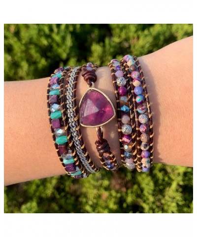 Handmade Wrap Bracelet Turquoise, Jasper & Amazonite Natural Stones Leather Charm 5 Strands Boho Bracelet amethyst 2 $10.36 B...