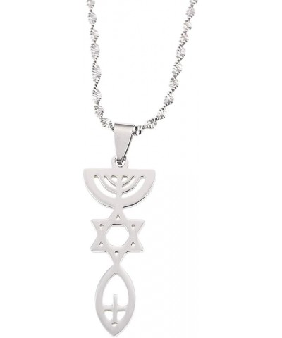 Messianic Necklace Jewish Holy Land Menorah Hexagram Israel Jewelry Mogen David Hanukiah Chanukkiyah Silver Color $8.94 Pendants