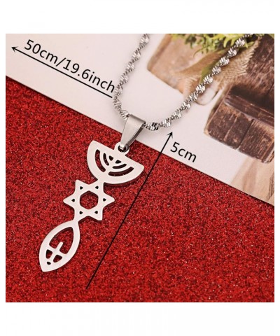 Messianic Necklace Jewish Holy Land Menorah Hexagram Israel Jewelry Mogen David Hanukiah Chanukkiyah Silver Color $8.94 Pendants