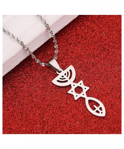 Messianic Necklace Jewish Holy Land Menorah Hexagram Israel Jewelry Mogen David Hanukiah Chanukkiyah Silver Color $8.94 Pendants