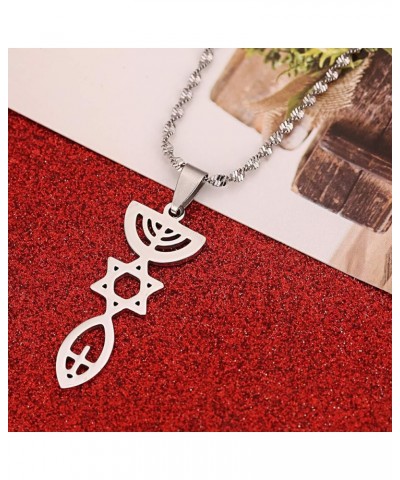 Messianic Necklace Jewish Holy Land Menorah Hexagram Israel Jewelry Mogen David Hanukiah Chanukkiyah Silver Color $8.94 Pendants