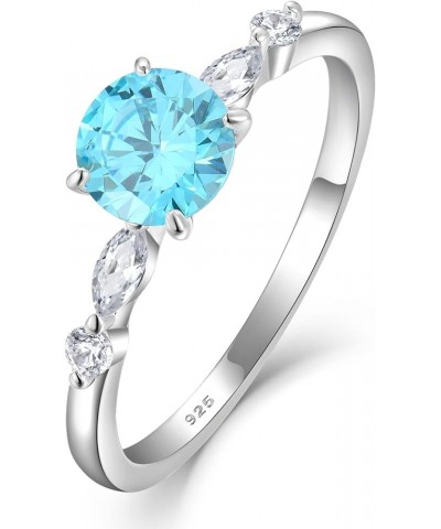 Round Promise Rings for Her | 925 Sterling Silver Halo Ring | Engagement Wedding band for Women 03-Aquamarine-Mar $23.39 Rings