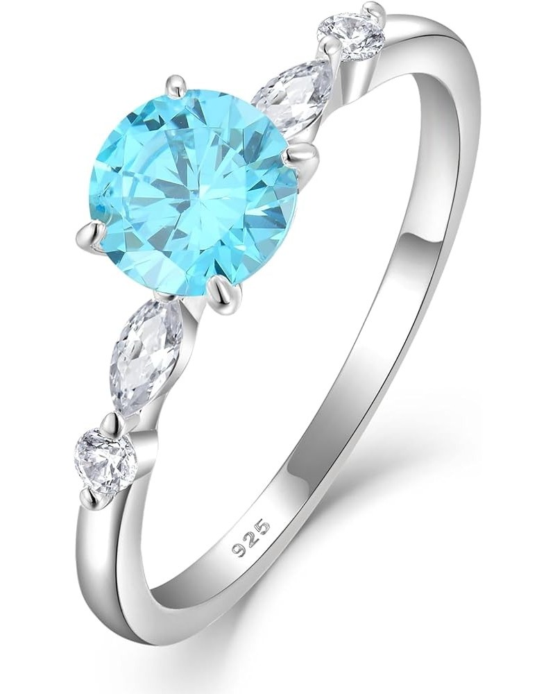 Round Promise Rings for Her | 925 Sterling Silver Halo Ring | Engagement Wedding band for Women 03-Aquamarine-Mar $23.39 Rings