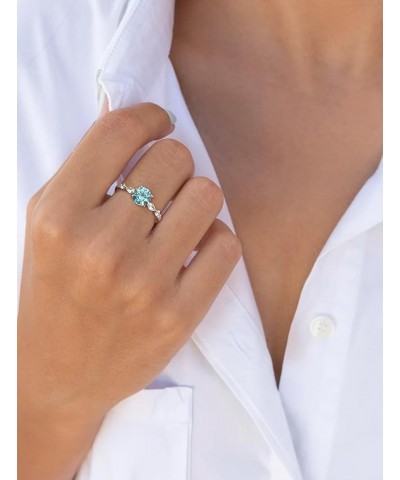 Round Promise Rings for Her | 925 Sterling Silver Halo Ring | Engagement Wedding band for Women 03-Aquamarine-Mar $23.39 Rings