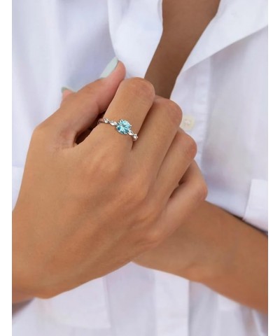 Round Promise Rings for Her | 925 Sterling Silver Halo Ring | Engagement Wedding band for Women 03-Aquamarine-Mar $23.39 Rings