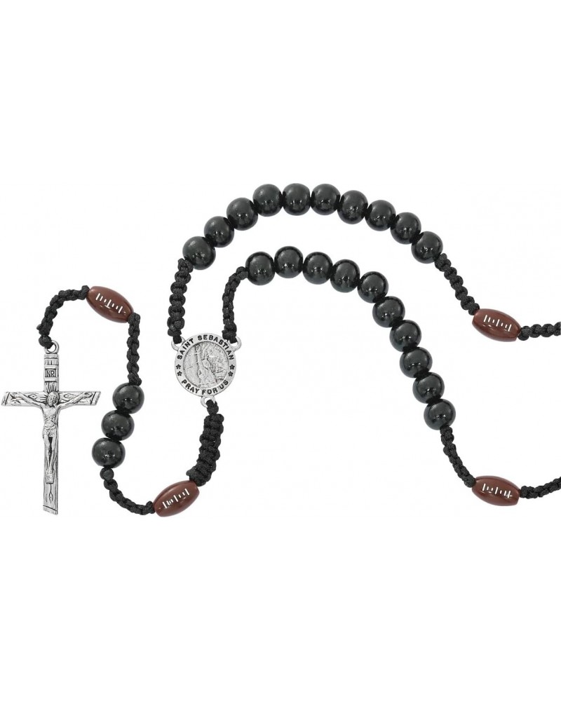 Football Sports Rosary with St Sebastian Medal Corded Sports Catholic Necklace $11.25 Necklaces