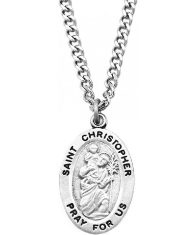 Religious Saint Medal Pendant On Claspless Stainless Steel Curb Chain Necklace With Biography And Picture Folder, 24 St Chris...