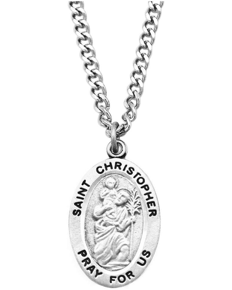 Religious Saint Medal Pendant On Claspless Stainless Steel Curb Chain Necklace With Biography And Picture Folder, 24 St Chris...