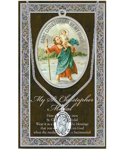 Religious Saint Medal Pendant On Claspless Stainless Steel Curb Chain Necklace With Biography And Picture Folder, 24 St Chris...