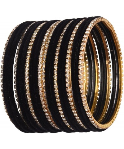 Indian Bangle Set Rhinestone CZ Crystal Velvet Bracelet Bangle Jewelry for Women (20 Pcs), Size_Size, Black Black 2-4 $10.66 ...