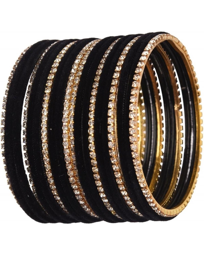 Indian Bangle Set Rhinestone CZ Crystal Velvet Bracelet Bangle Jewelry for Women (20 Pcs), Size_Size, Black Black 2-4 $10.66 ...